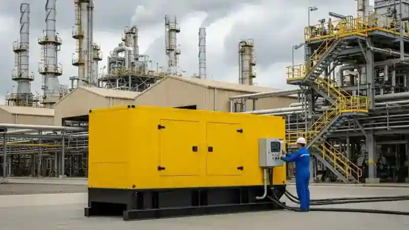 Large trailer-mounted industrial generator powering manufacturing plant in Australia